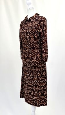 Diane Von Furstenberg, Brown/Orange Print Placket Button-Front 3/4 Slv Dress