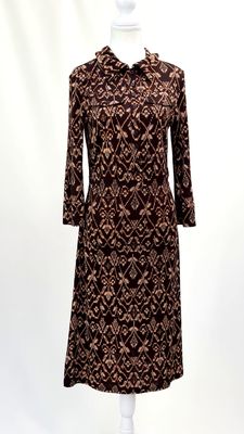 Diane Von Furstenberg, Brown/Orange Print Placket Button-Front 3/4 Slv Dress