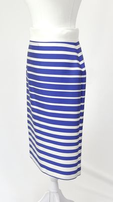 Carla Zampatti, Blue/Ivory Stripe Midi Pencil Skirt, Size 8