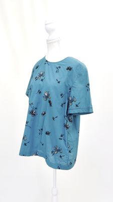 Megan Park, Teal Green Floral Embroid.S/Slv Top, Size 2