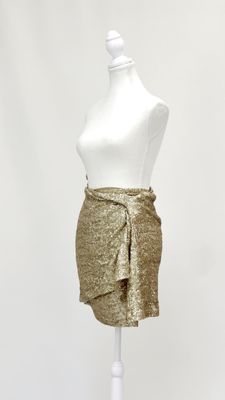 House Of Harlow, Gold Sequin Embellished Wrap Tie - Waist Mini Skirt, Size M/L