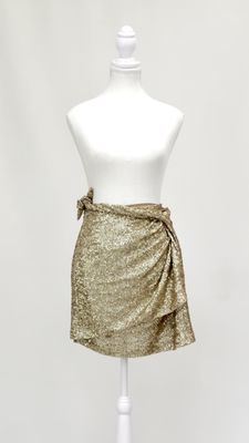 House Of Harlow, Gold Sequin Embellished Wrap Tie - Waist Mini Skirt, Size M/L