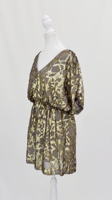 Hoss Intropia, Taupe/Gold Sequin Embellished V-Neck S/Slv Dress, Size 42