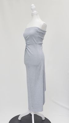Viktoria &amp; Woods, Blue Marle Rib Knit Gather Front Strapless Midi Dress, Size 1