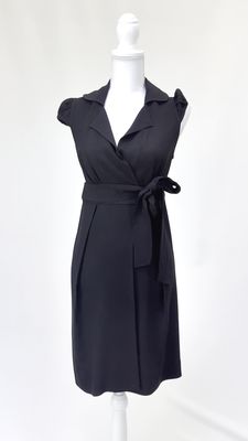 Scanlan Theodore, Black Wrap Tie Wast Cap Slv Dress, Size 8
