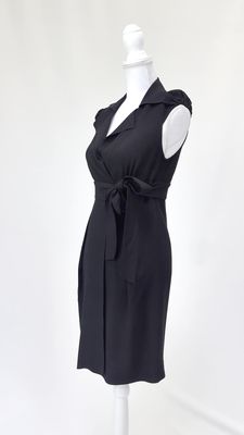 Scanlan Theodore, Black Wrap Tie Wast Cap Slv Dress, Size 8
