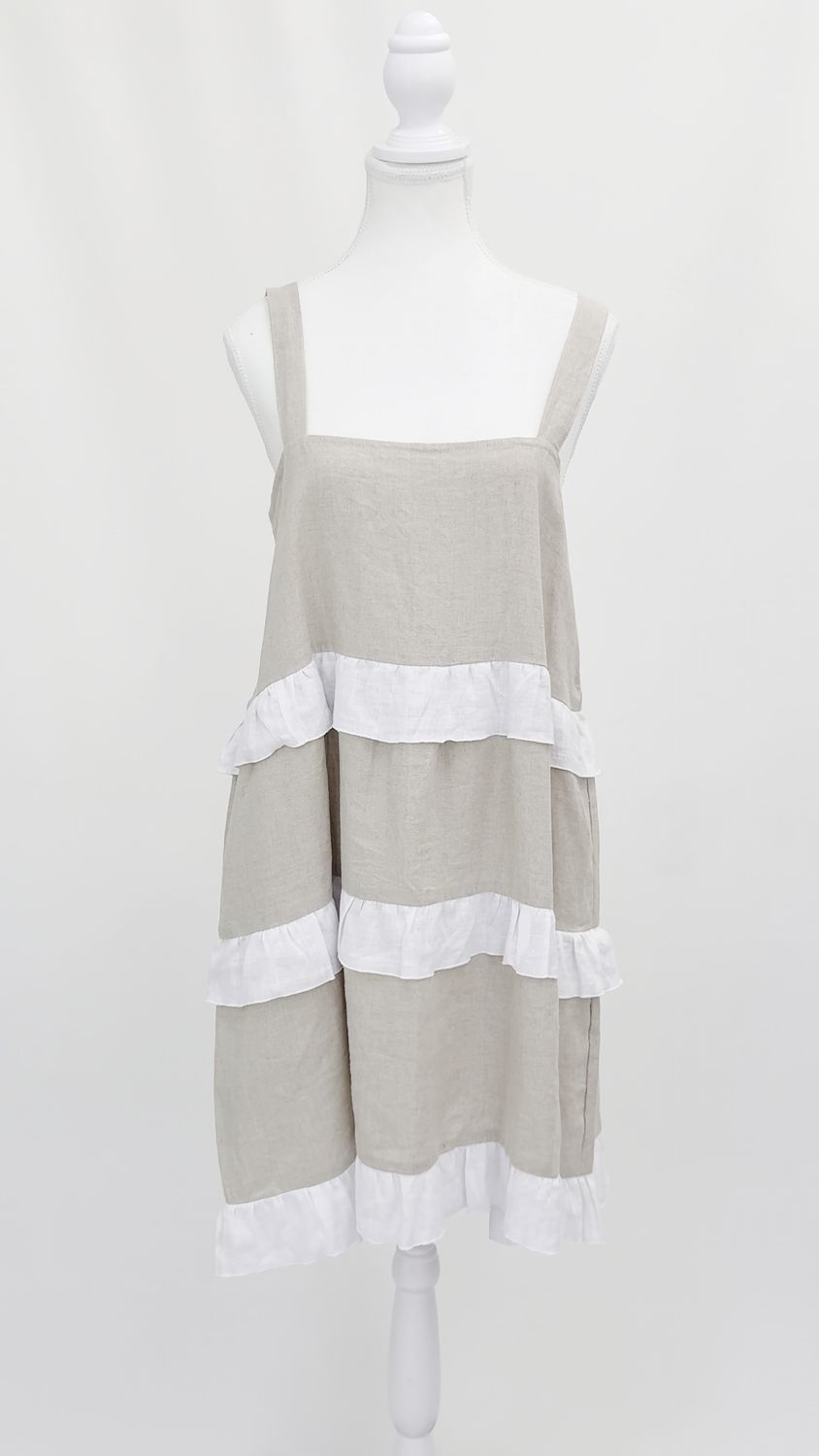 LJC, Natural/White Frill Strap Dress, Size M