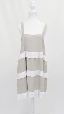 LJC, Natural/White Frill Strap Dress, Size M