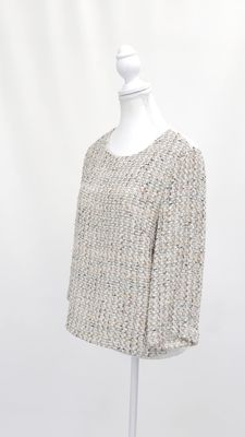 By Marlene Birger, Cream/Multi Lurex Tweed Front L/Slv Top, Size 36