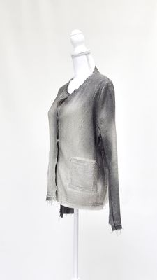 Avant Toi, Grey/Silver Dye Distressed Textured Snapstud Button Front Linen Blend Jacket, Size M
