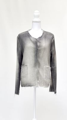 Avant Toi, Grey/Silver Dye Distressed Textured Snapstud Button Front Linen Blend Jacket, Size M