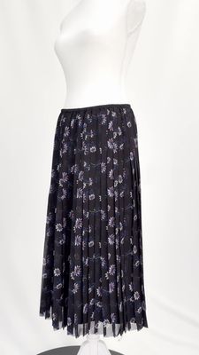 Kenzo, Black/Purple Floral Print Pleat Midi Skirt, Size 36
