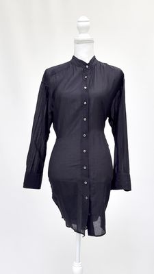 Xirena, Black Button-Up Layered Wrap Tie Waist L/Slv Silk Blend Dress, Size S