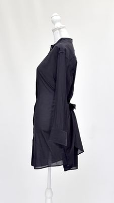 Xirena, Black Button-Up Layered Wrap Tie Waist L/Slv Silk Blend Dress, Size S