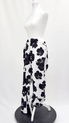 Venroy, White/Black Floral Print Elasticated Wide Leg Pants, Size M