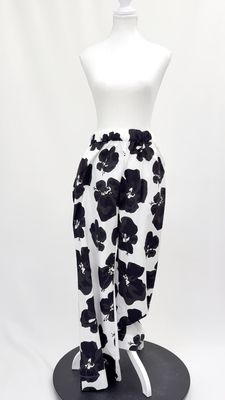Venroy, White/Black Floral Print Elasticated Wide Leg Pants, Size M