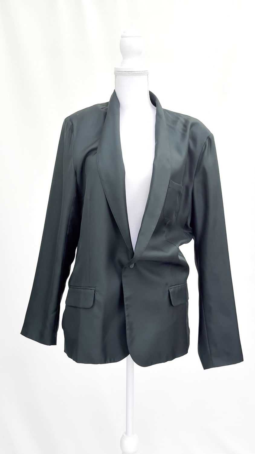 Silk Laundry, Green One-Button Silk Blazer