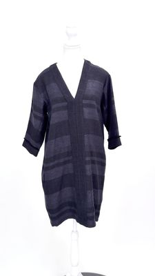 Intropia, Black V-Neck Textured L/Slv Dress, Size 38