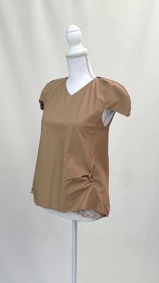 The Flatiron Label, Fawn V-Neck Buckle Waist Trim Cap Slv Top