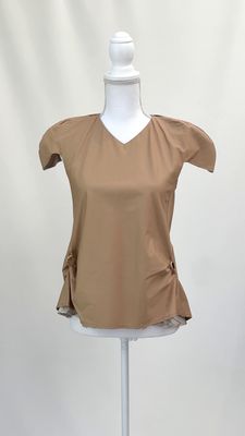 The Flatiron Label, Fawn V-Neck Buckle Waist Trim Cap Slv Top