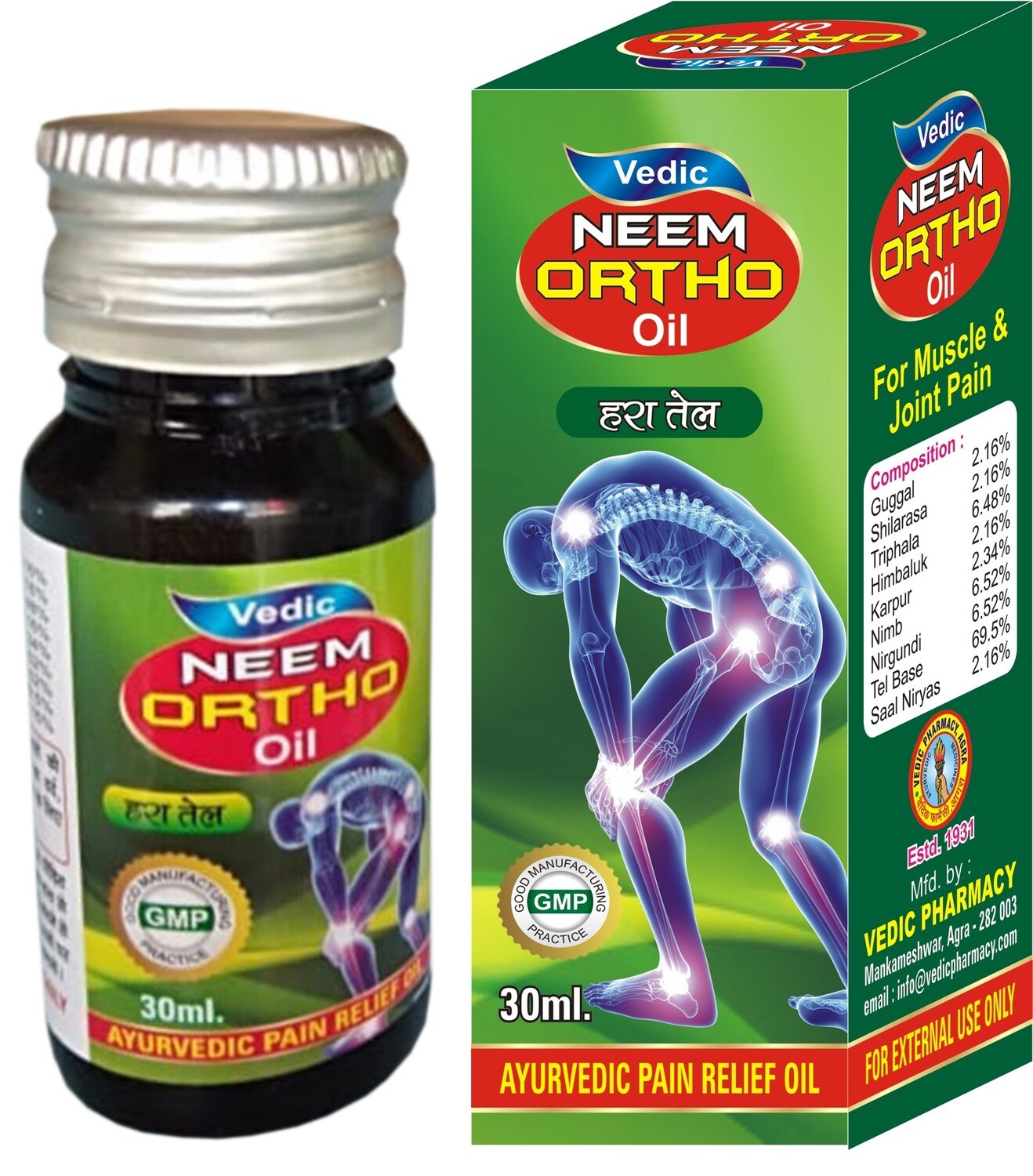 Neem Ortho Oil - (Pack of 3) Pain Relief Oil |Arthritis, Muscle &amp; Joint |Injuries &amp; Wounds