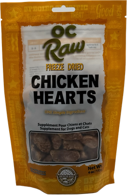 OC Raw Freeze Dried Chicken Hearts 4oz (Clearance $12.99)