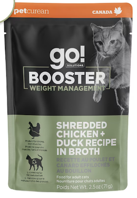 Petcurean Go! Booster Wt Wgmt Shredded Chicken &amp; Duck In Broth 2.5oz