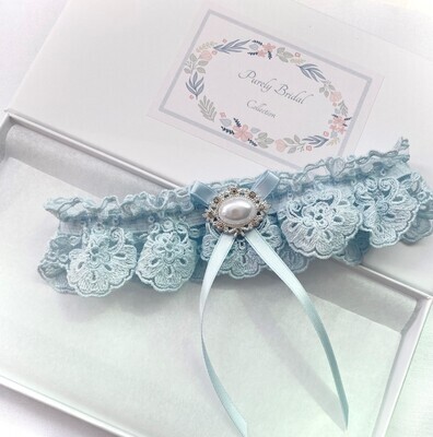 Light Blue Wedding Garter in Gift box