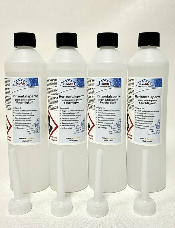 4x 500ml IsoAb.B Horizontalsperre nasse Keller, Feuchte Wand, Kellerabdichtung