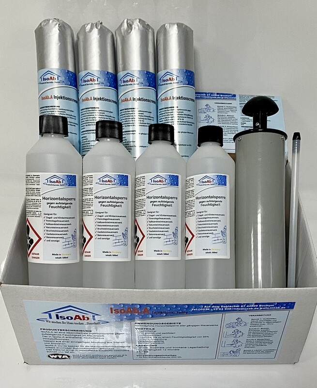 4x 600ml IsoAb Injektionscreme & 4x 500ml Hydrophobierung inkl. Bohrloch-Ausbläser Horizontalsperre set