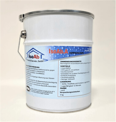 5kg IsoAb.A- Injektionscreme Horizontalabdichtug gegen Mauerfeuchtigkeit 5kg IsoAb.A- Injektionscreme Horizontalabdichtug gegen Mauerfeuchtigkeit