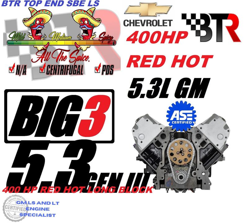 1999-2007 5.3 GEN 3 VORTEC/LS 3 YEAR WARRANTY 400HP UPGRADE TWO FULL BTR TOP END
