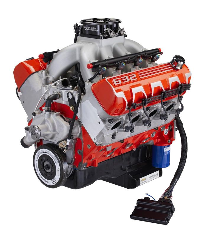 Chevrolet Performance ZZ632/1000 Deluxe Long Block Crate Engines  Crate Engine, 19432060 Tall Deck, 4-Bolt Mains, Cast Iron Block, Aluminum Heads, 12.0:1 Compression, 4500 Flange, Big Block