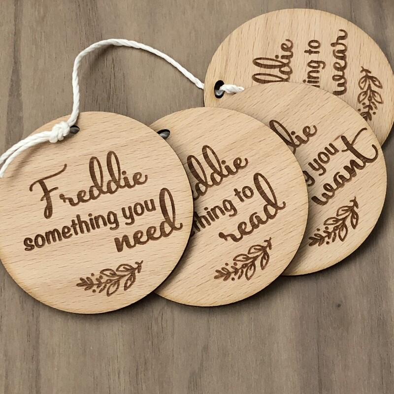 Personalised Round Christmas Need, Want, Read, Wear Tags