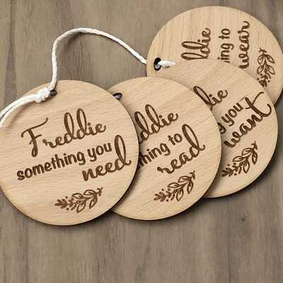 Personalised Round Christmas Need, Want, Read, Wear Tags