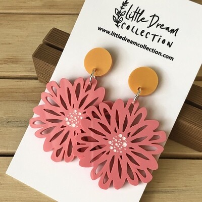 Pink Gerbera Flower Acrylic Earrings
