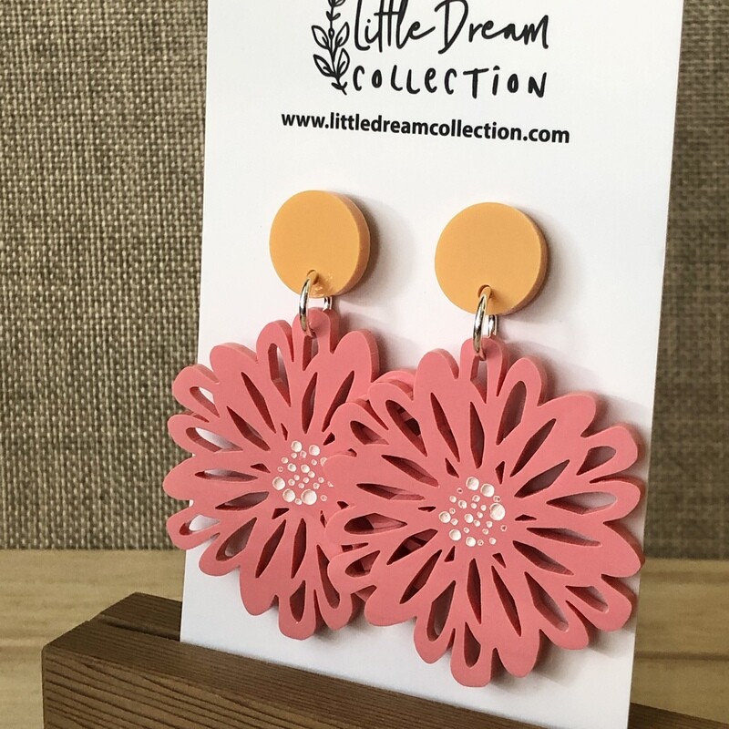 Pink Gerbera Flower Acrylic Earrings