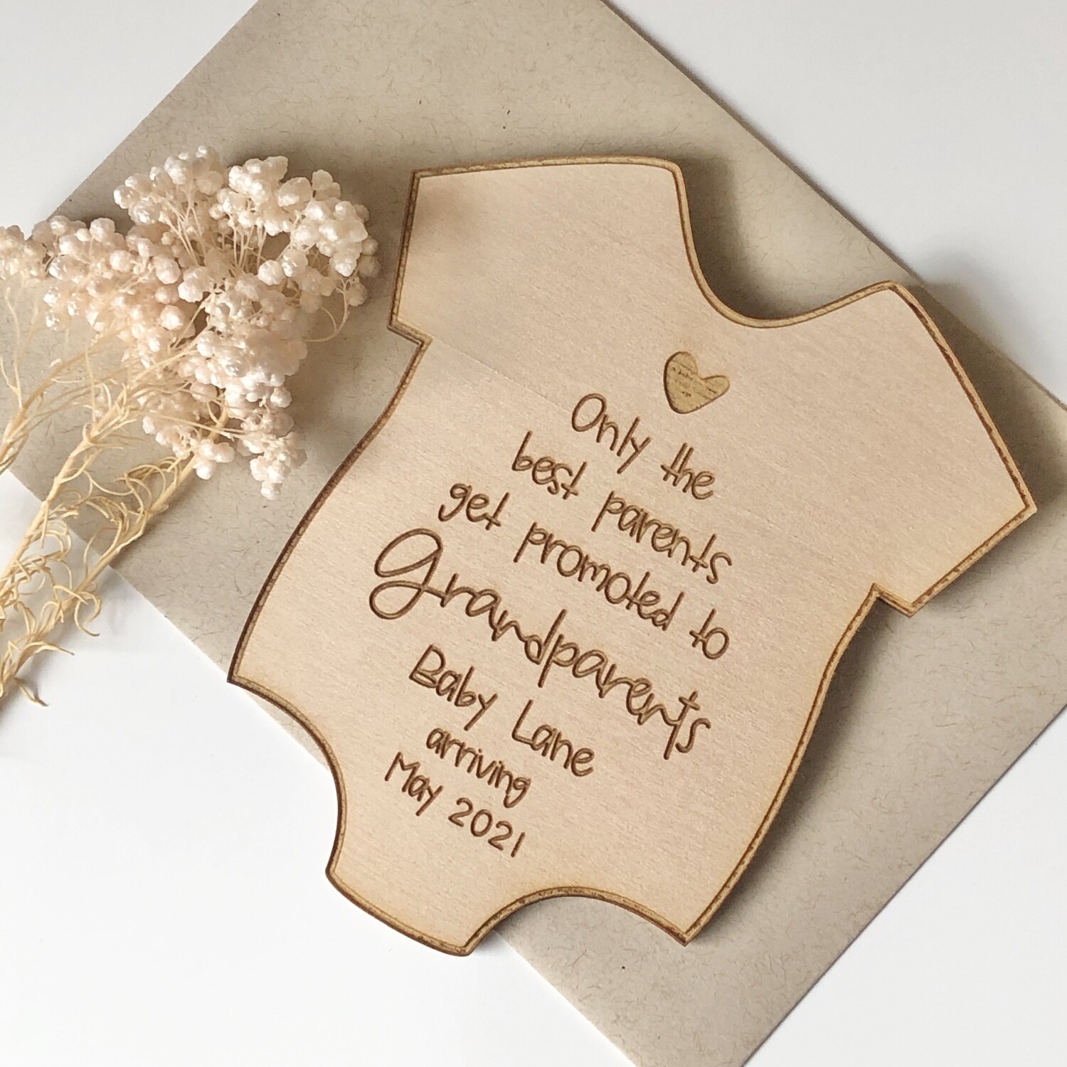 Timber Expecting Card | New Grandparents Card | Wooden Announcement Card | Personalised Card | Custom wooden card | Gift Tag | Onsie shape