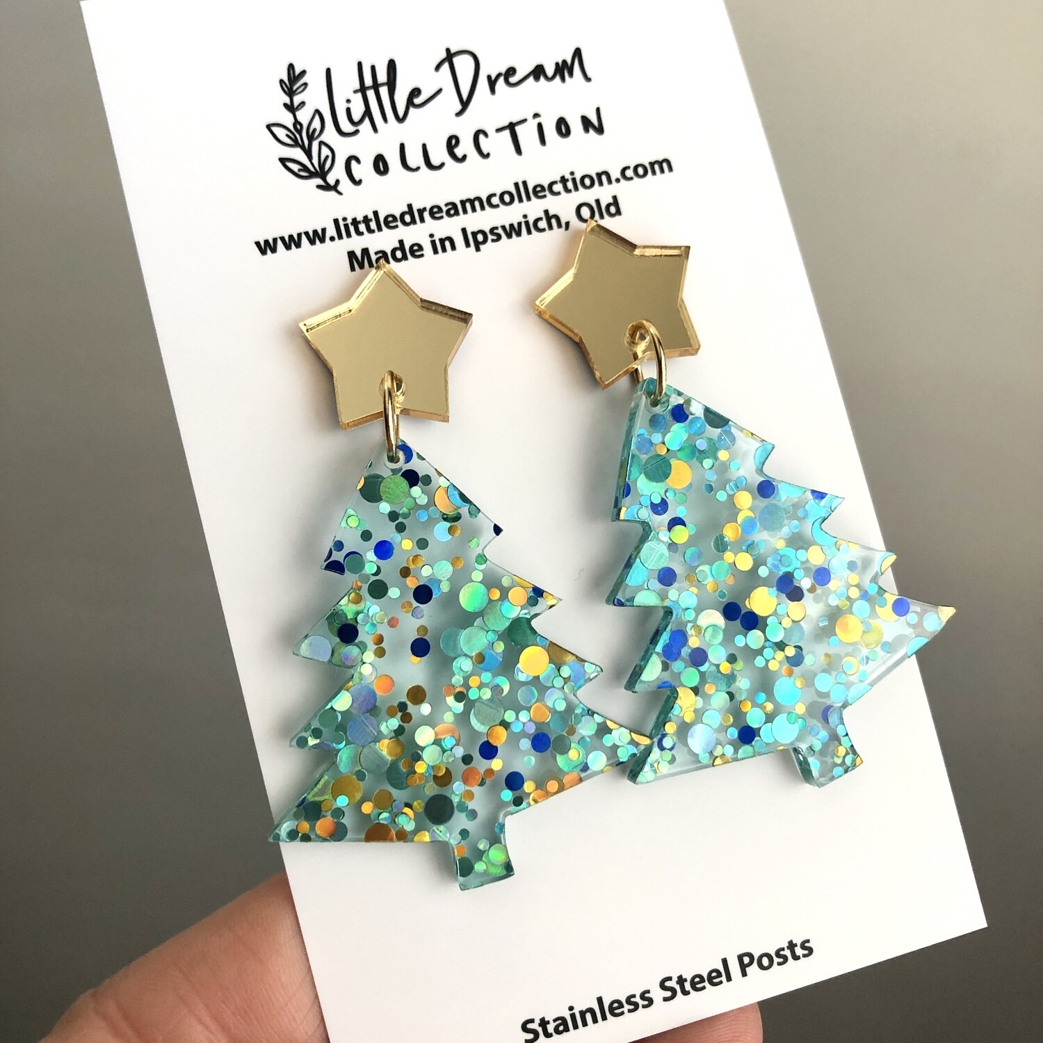 Teal Gold Dotty Christmas trees