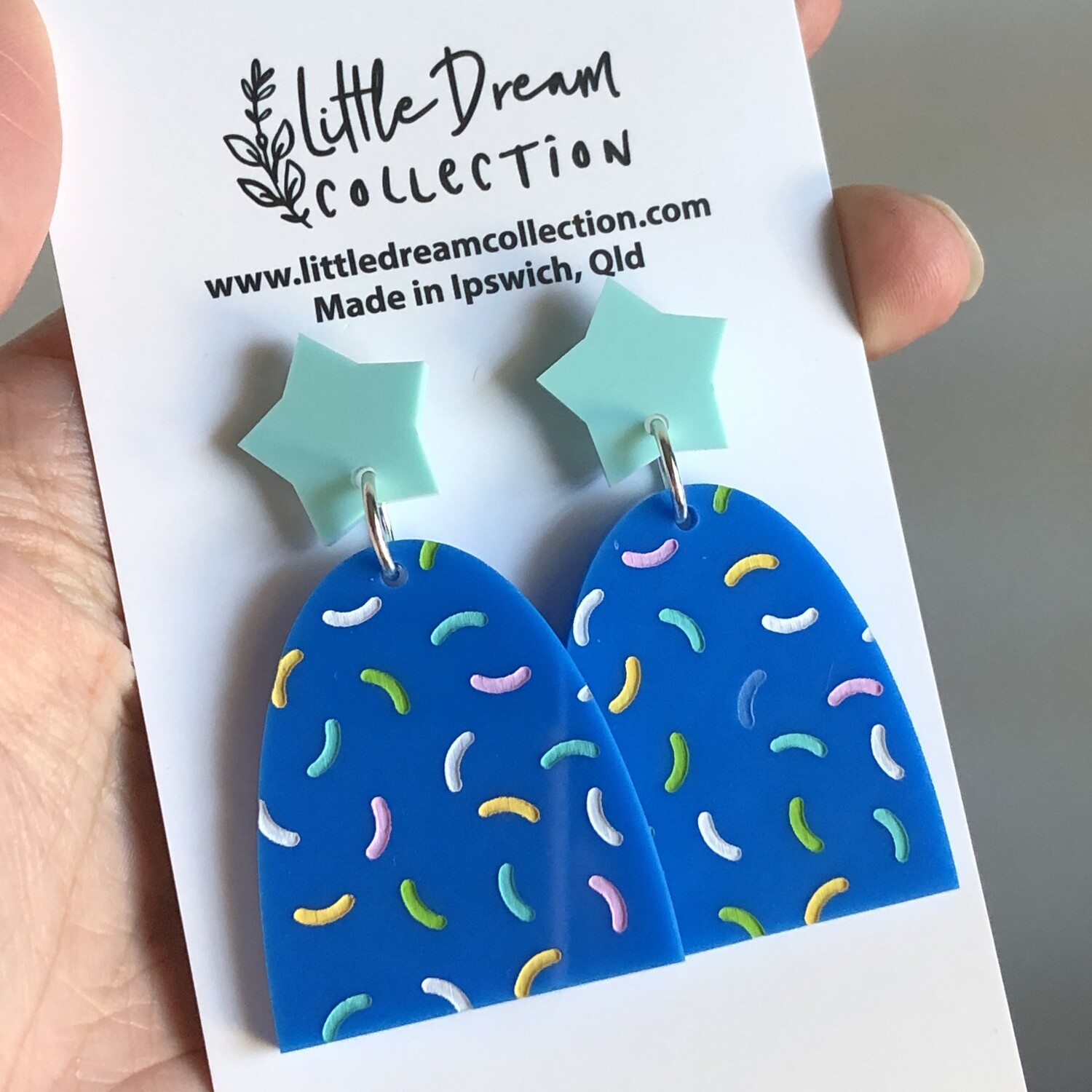 Blue confetti dangle earrings