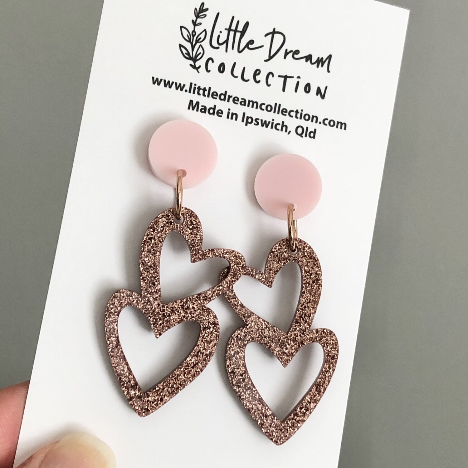 Double Heart Glitter Earrings