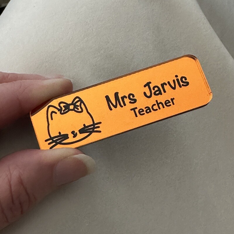 Orange Mirror Name Badge