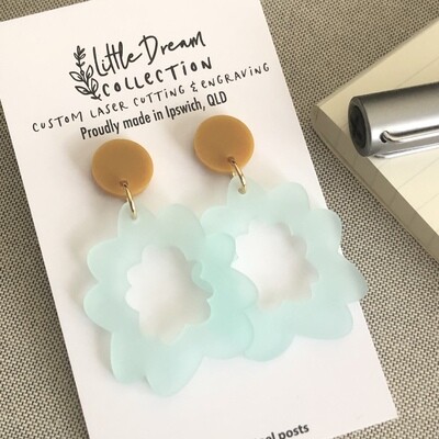 Frosted Mint and Mustard Flower Earrings