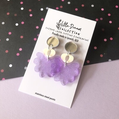Purple glitter scallop acrylic earrings