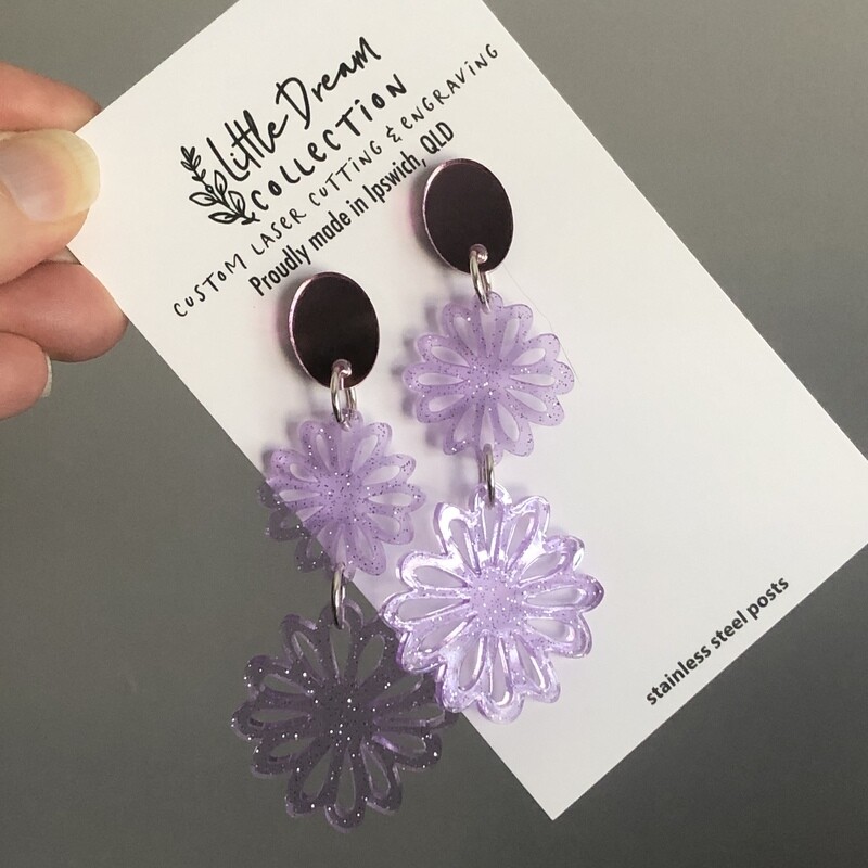 Purple flower glitter acrylic earrings