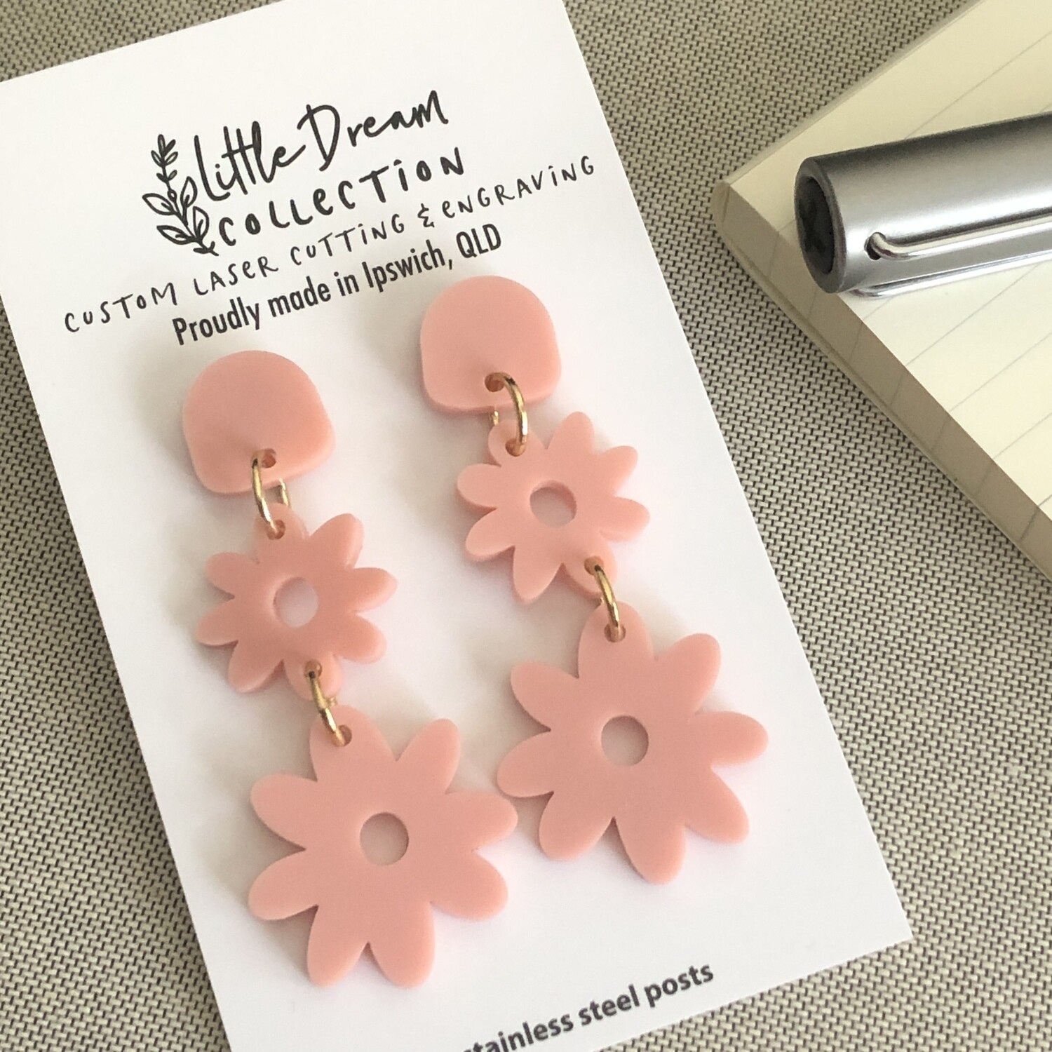 Pink Daisy Acrylic Dangles