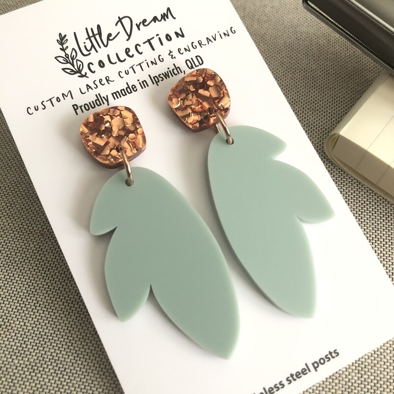 Sage green leaf earrings