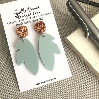 Sage green leaf earrings