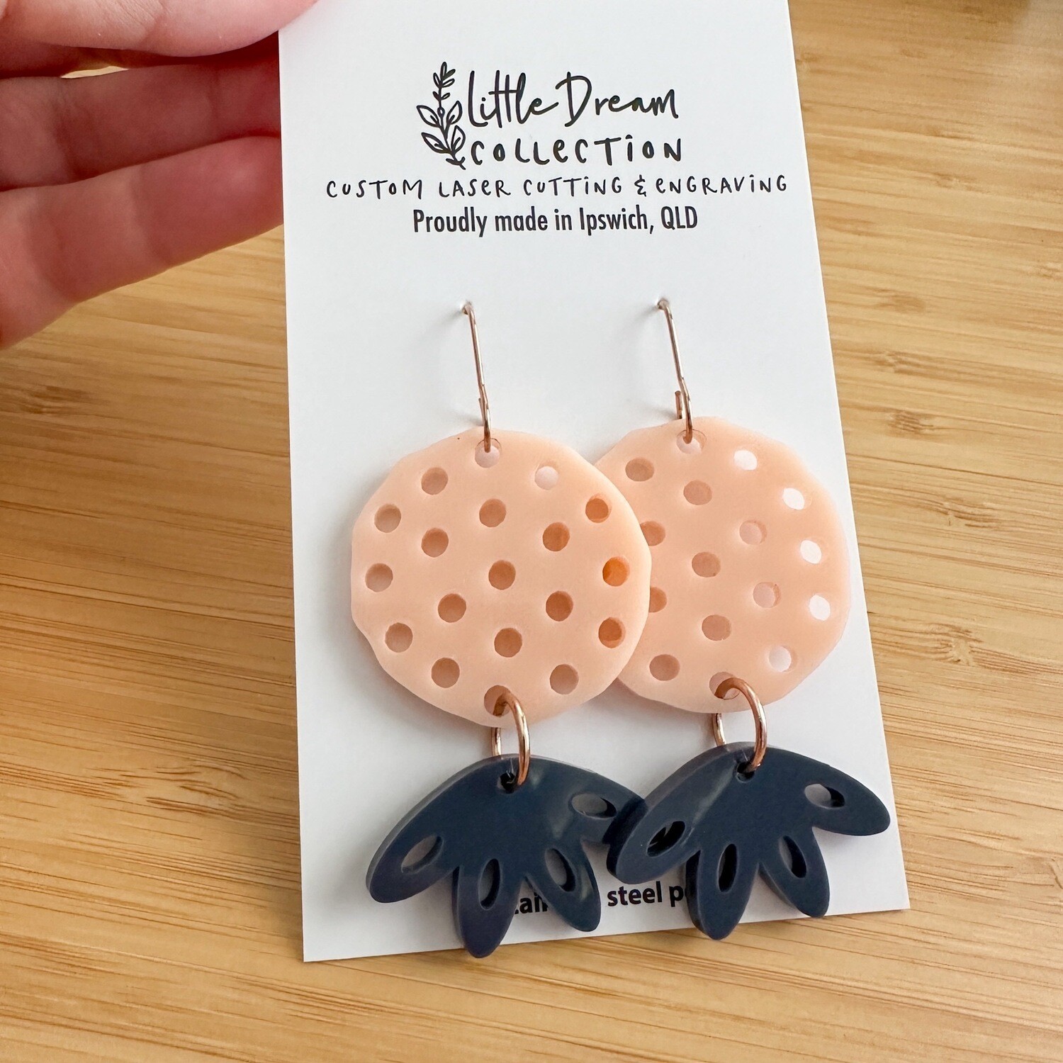 Peach and Navy hook earrings