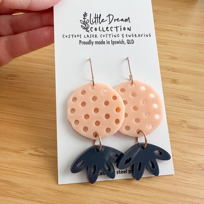 Peach and Navy hook earrings